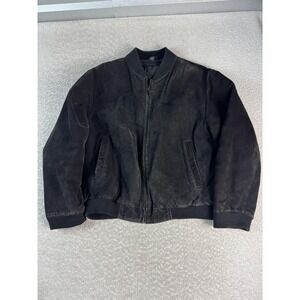 Kenneth Cole Reaction Jacket Mens Medium Black Genuine Leather Bomber Classic